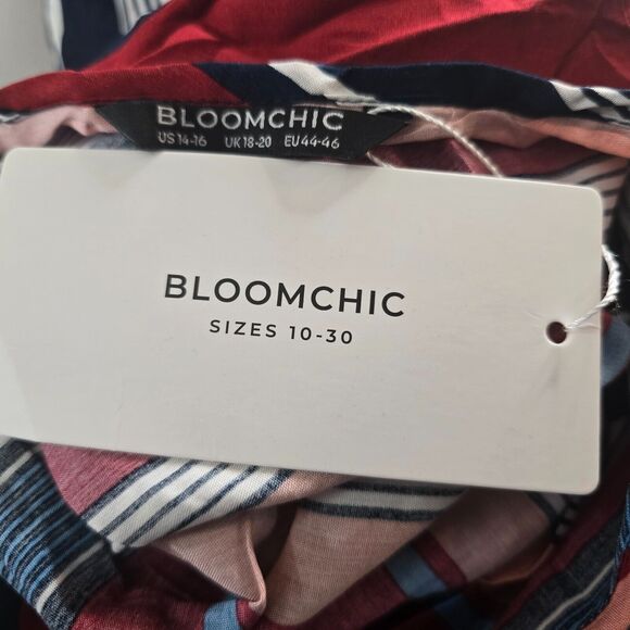 Bloomchic Dress Women's 1X Red Multiple Color Striped Contrast Short Sleeve NWT - Picture 3 of 13
